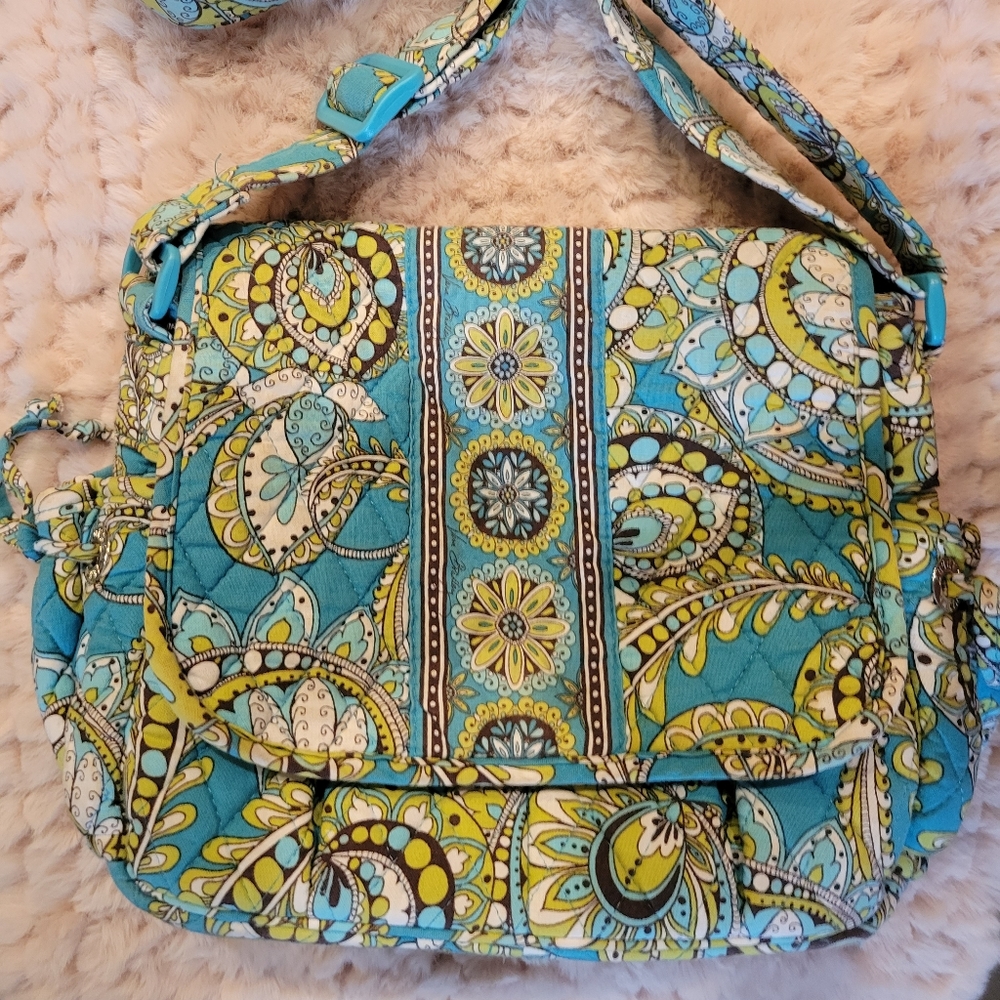 Vera Bradley Turquoise Yellow Paisley Quilted Shoulder Bag